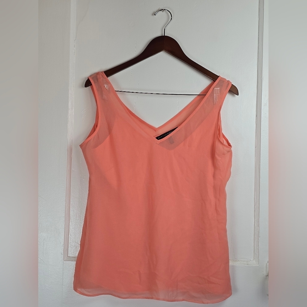 White House Black Market Peach Chiffon Tank and Cami Set Size Small